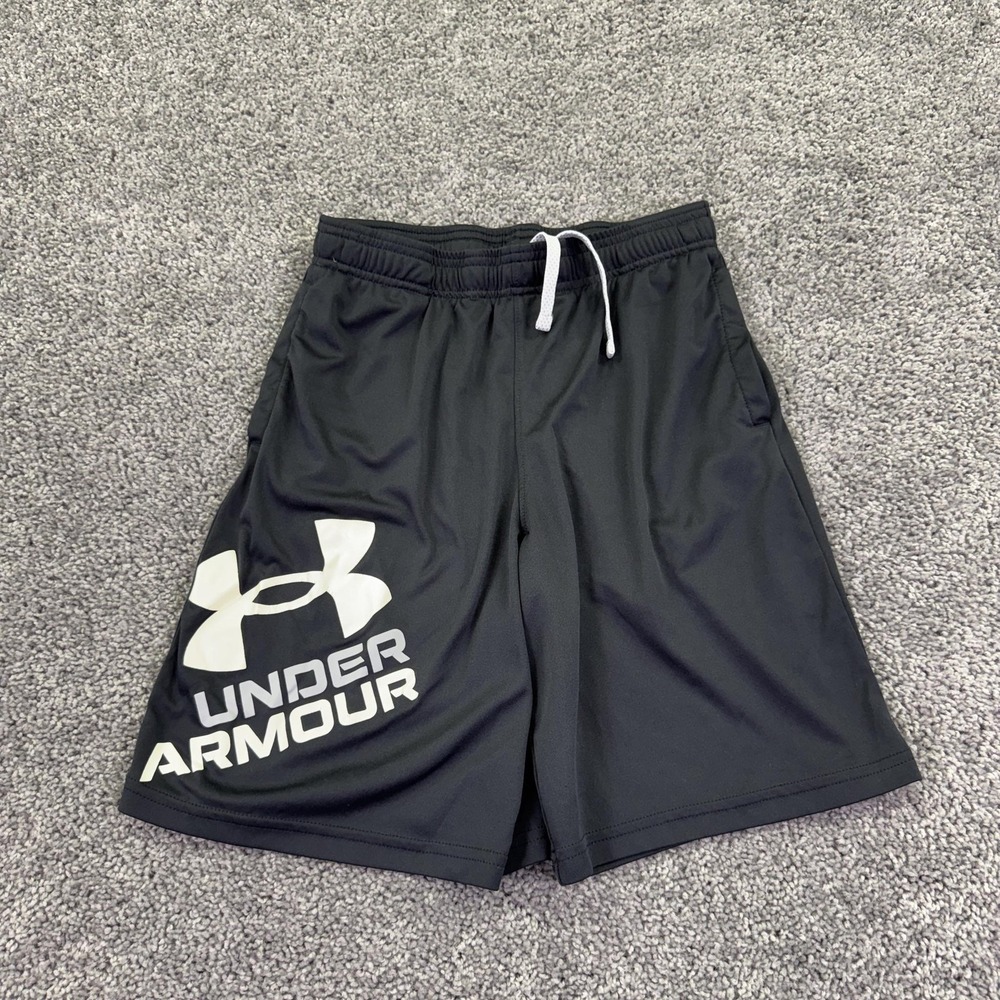 Under Armour Shorts Kids Large Black Athletic Logo Drawstring Gym Training